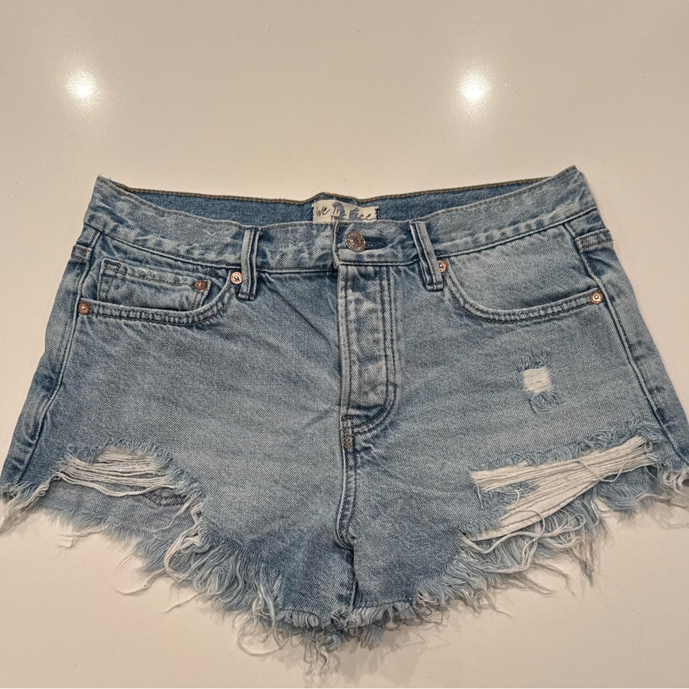 We The Free Light Blue Distressed Jean Shorts